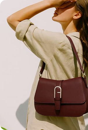Woman with burgundy shoulder bag